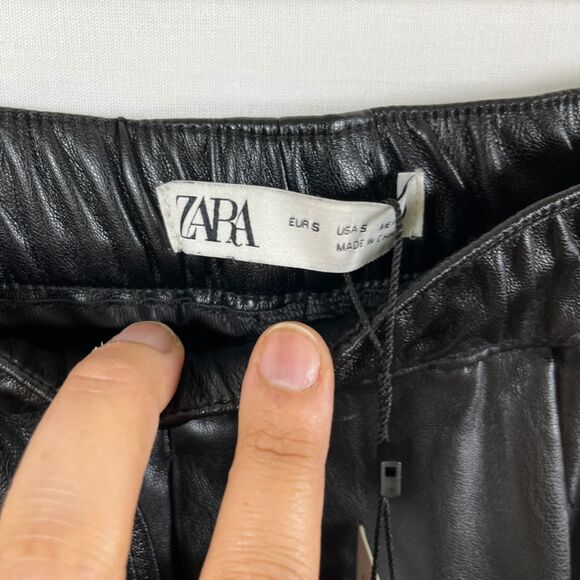 Zara Vegan Leather Pants Womens Size Small  Straight Leg Black Classy Pleated - Picture 3 of 8